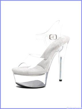 Women's 6in Clear Platform Stiletto Ankle Strap Heels Pole Dance Sandals